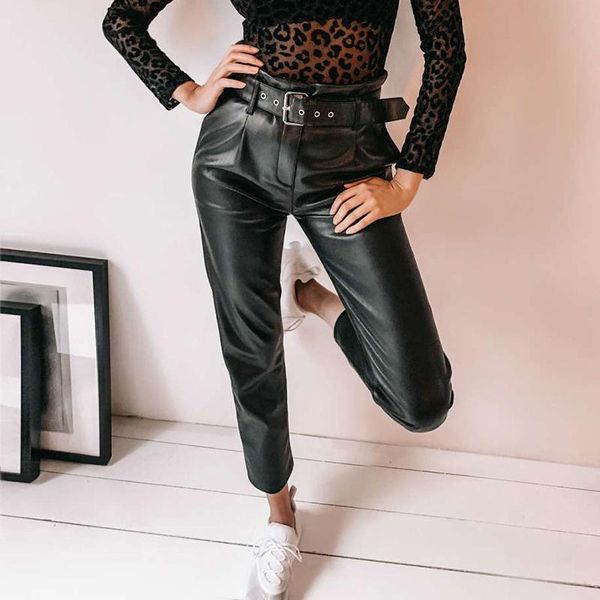 women's pants & capris pu leather belt women high waist office lady casual harem faux trousers female elegant class black streetwear ch, Black;white
women's pants & capris pu leather belt women high waist office lady casual harem faux trousers female elegant class black streetwear ch, Black;white