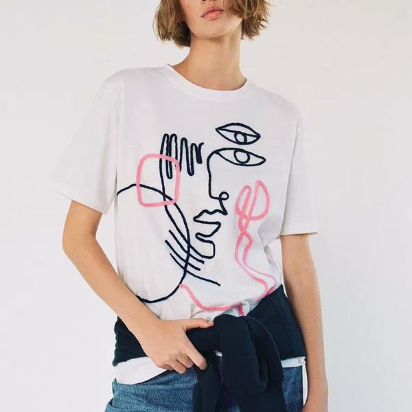 t-shirt 2021 style summer fashion applique pure cotton o-neck elegant women casual chic street women's, White
t-shirt 2021 style summer fashion applique pure cotton o-neck elegant women casual chic street women's, White
