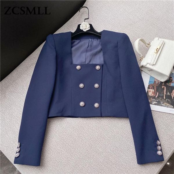 women's jackets zcsmll 2021 autumn korean temperament coat square collar metal buckle blue short long-sleeved suit jacket women, Black;brown
women's jackets zcsmll 2021 autumn korean temperament coat square collar metal buckle blue short long-sleeved suit jacket women, Black;brown