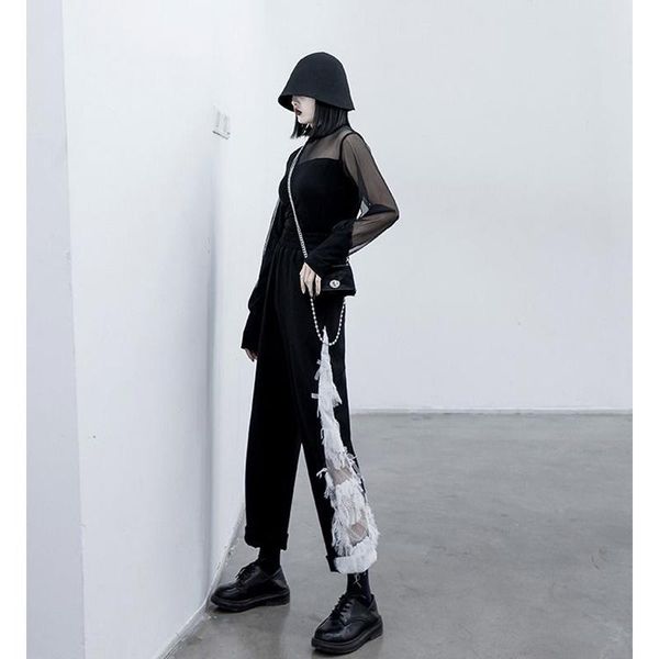 fashion korean patchwork mesh pants women high waist wide leg pant casual elastic black long trousers women's & capris, Black;white
fashion korean patchwork mesh pants women high waist wide leg pant casual elastic black long trousers women's & capris, Black;white