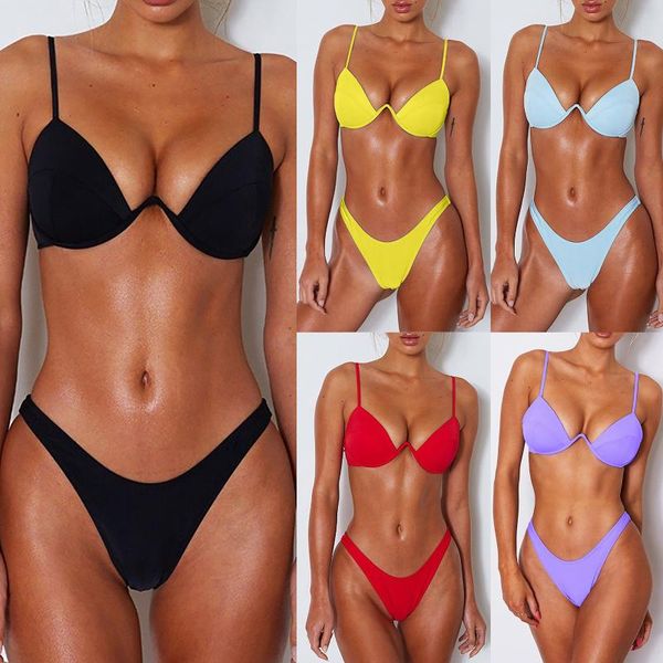 women's swimwear summer fashion solid color v-neck halter bikini beach high waist women bathing suit wear, White;black
women's swimwear summer fashion solid color v-neck halter bikini beach high waist women bathing suit wear, White;black