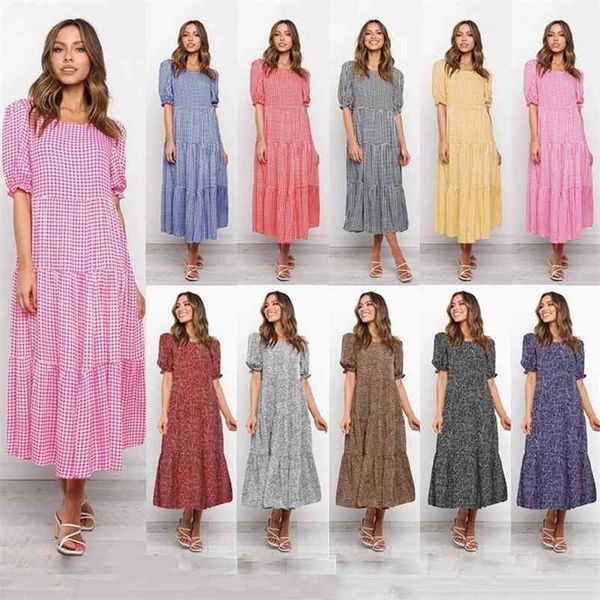 women summer plaid polka dot print maxi dress o neck short puff sleeve ruffles elegant beach party es vintage vestido 210520, Black;gray
women summer plaid polka dot print maxi dress o neck short puff sleeve ruffles elegant beach party es vintage vestido 210520, Black;gray
