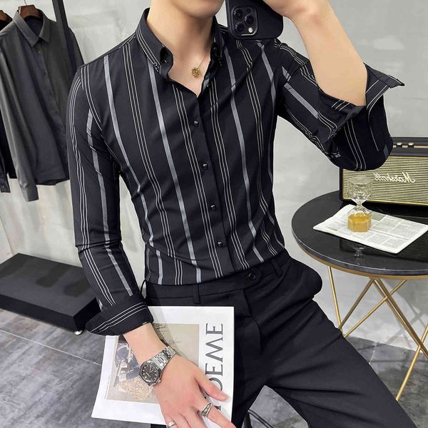 men's polos striped male shirt dressed in business casual s long sleeve thin fitting awarded social clothes 2mxg, White;black
men's polos striped male shirt dressed in business casual s long sleeve thin fitting awarded social clothes 2mxg, White;black