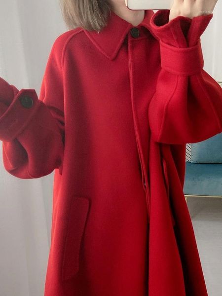 women's wool & blends christmas red temperament cloak double-sided cashmere coat medium and long loose woolen in autumn winter, Black
women's wool & blends christmas red temperament cloak double-sided cashmere coat medium and long loose woolen in autumn winter, Black