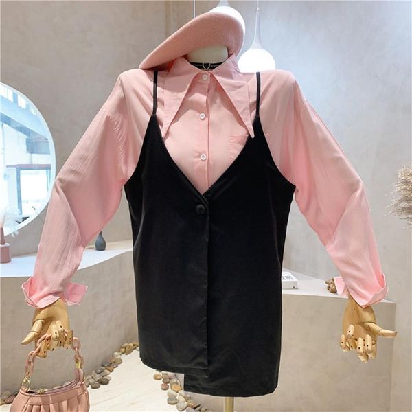 women's vests clothing summer 2021 fashion casual long sleeve shirt + irregular suspender sling vest set, Black;white
women's vests clothing summer 2021 fashion casual long sleeve shirt + irregular suspender sling vest set, Black;white