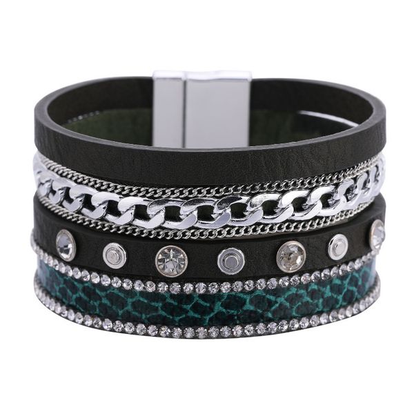 explosive bohemian national style bracelet multi-layer chain snake pattern leather magnetic buckle bracelet, Black
explosive bohemian national style bracelet multi-layer chain snake pattern leather magnetic buckle bracelet, Black