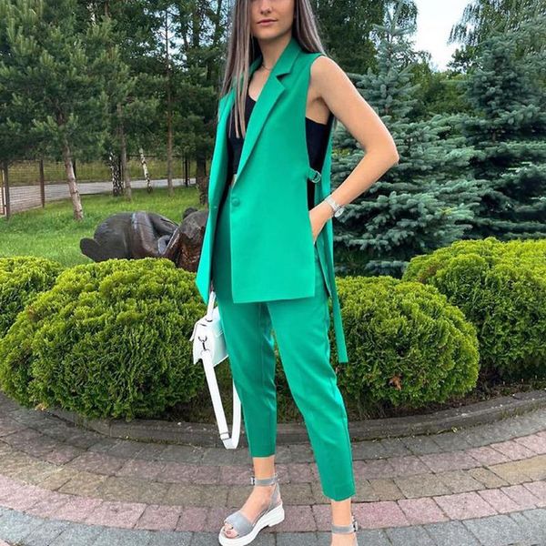 women's two piece pants conkor fashion notched suits women elegant single button sleeveless suit casual ankle length ladies, White
women's two piece pants conkor fashion notched suits women elegant single button sleeveless suit casual ankle length ladies, White