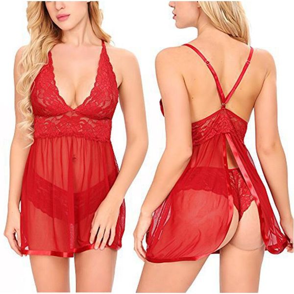 women's sleepwear robe sets pajamas two pieces shorts set women underwear summer transparent lace mesh halter, Black;red
women's sleepwear robe sets pajamas two pieces shorts set women underwear summer transparent lace mesh halter, Black;red
