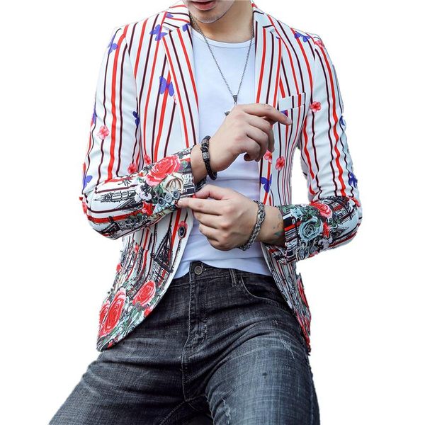 men's suits & blazers mens blazer jacket slim design men flower jackets fashion striped coats male, White;black
men's suits & blazers mens blazer jacket slim design men flower jackets fashion striped coats male, White;black
