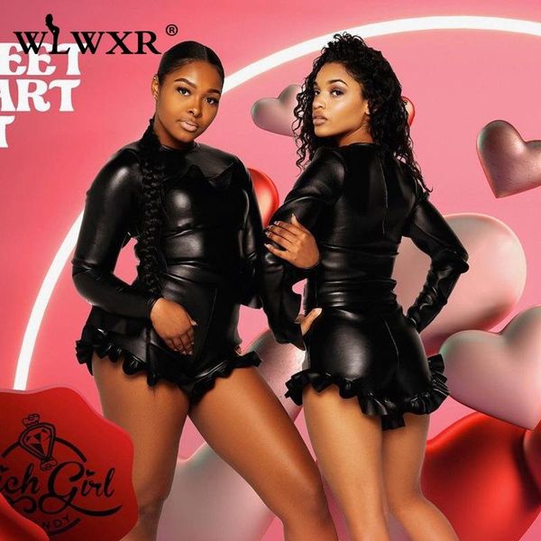 women's tracksuits wlwxr summer leather slim 2 two piece sets womens club outfits black pu long sleeve crop skinny ruffles shorts, Gray
women's tracksuits wlwxr summer leather slim 2 two piece sets womens club outfits black pu long sleeve crop skinny ruffles shorts, Gray