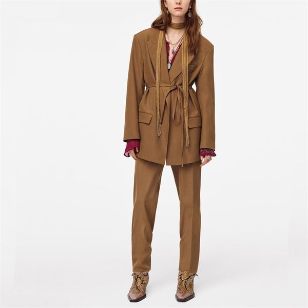 spring and autumn female suit casual solid color belt decoration + pants 210430, White
spring and autumn female suit casual solid color belt decoration + pants 210430, White