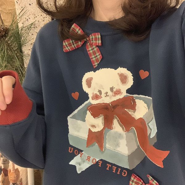 hoodies women's round neck plush sweater, lovely retro cartoon bear winter, Black
hoodies women's round neck plush sweater, lovely retro cartoon bear winter, Black