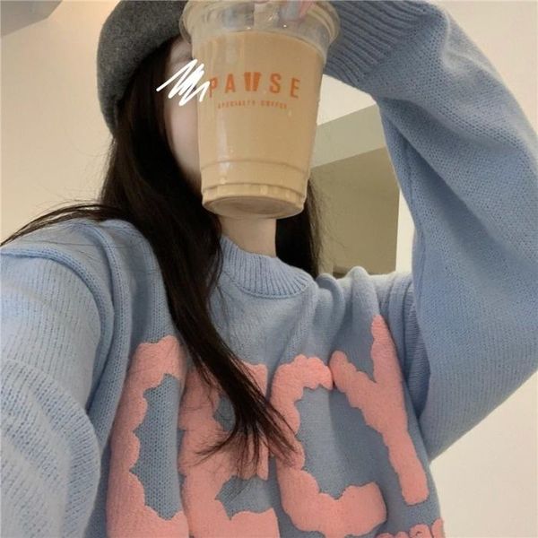 women's sweaters letter embroidered long sleeve crew neck pullover sweater autumn japanese style anti-aging fashion knitted top, White;black
women's sweaters letter embroidered long sleeve crew neck pullover sweater autumn japanese style anti-aging fashion knitted top, White;black