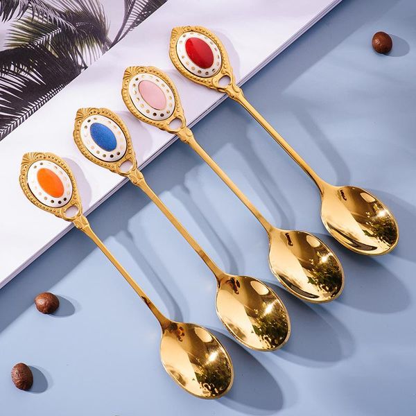british court gold coffee spoon stainless steel ceramic handle stir dessert afternoon tea black spoons
british court gold coffee spoon stainless steel ceramic handle stir dessert afternoon tea black spoons