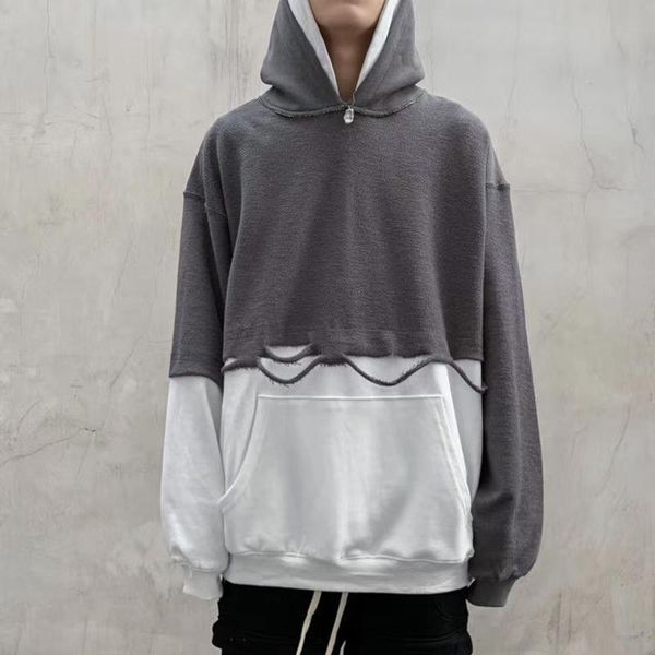 men's hoodies & sweatshirts high street double hat stitching holes fake two piece mens oversize pullover color block loose casual sweat, Black
men's hoodies & sweatshirts high street double hat stitching holes fake two piece mens oversize pullover color block loose casual sweat, Black