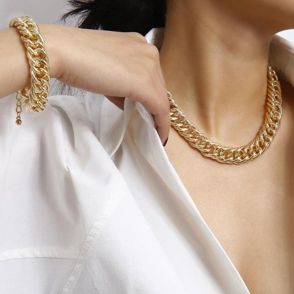 earrings & necklace punk hip hop cuban thick chains metal choker and bracelet set charm heavy short collar for women, Silver
earrings & necklace punk hip hop cuban thick chains metal choker and bracelet set charm heavy short collar for women, Silver