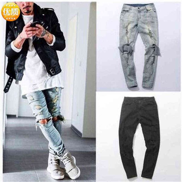 men's jeans 2021 elastic jeans washed hol and men's middle waist trend small feet pants, Blue
men's jeans 2021 elastic jeans washed hol and men's middle waist trend small feet pants, Blue