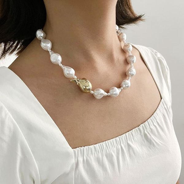 pendant necklaces peri'sbox big baroque imitation pearl necklace with irregular brass bead for women pearls beaded toggle clasp, Silver
pendant necklaces peri'sbox big baroque imitation pearl necklace with irregular brass bead for women pearls beaded toggle clasp, Silver