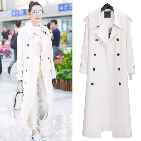 white windbreaker women's long spring style european and american fashion double-breasted slim coat wool & blends, Black
white windbreaker women's long spring style european and american fashion double-breasted slim coat wool & blends, Black