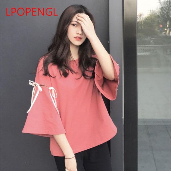 women's t-shirt t shirts women 2021 style loose quarter solid sweet womens korean all match flare sleeve o-neck drawstring soft, White
women's t-shirt t shirts women 2021 style loose quarter solid sweet womens korean all match flare sleeve o-neck drawstring soft, White