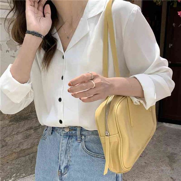 women's blouses & shirts korean casual fashion gentle turn down collar solid color shirt summer all-match elegant single-breasted, White
women's blouses & shirts korean casual fashion gentle turn down collar solid color shirt summer all-match elegant single-breasted, White