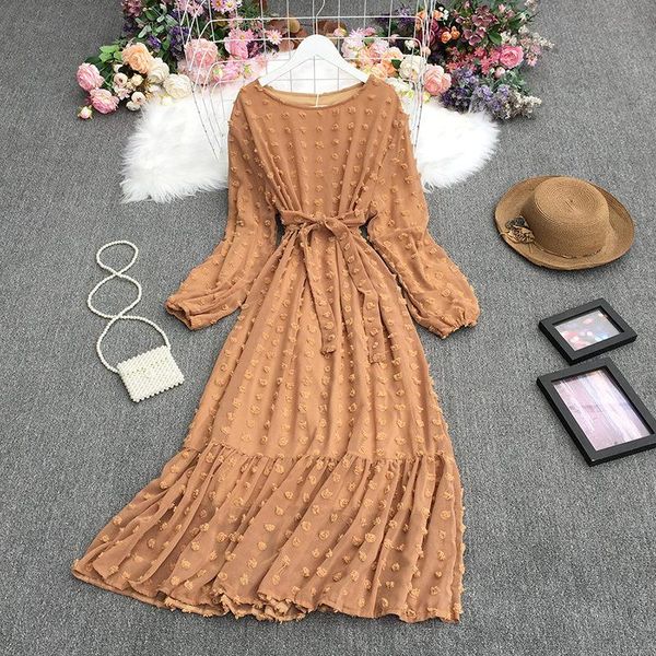 casual dresses 2021 solid maxi long dress for women fall o neck full sleeve lace-up waist lady ruffled big hem bohemia 7 colors e035, Black;gray
casual dresses 2021 solid maxi long dress for women fall o neck full sleeve lace-up waist lady ruffled big hem bohemia 7 colors e035, Black;gray