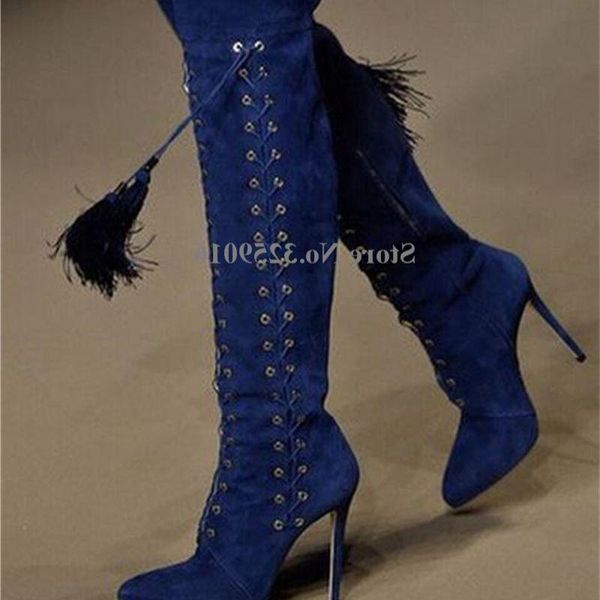 boots pointed toe suede leather thin heel tassels design women fashion lace-up blue red long high club shoes, Black
boots pointed toe suede leather thin heel tassels design women fashion lace-up blue red long high club shoes, Black