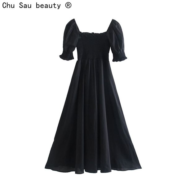 spring summer fashion vintage women's elastic waist ruffled puff sleeve black elegant long dress square collar vestido 210508, Black;gray
spring summer fashion vintage women's elastic waist ruffled puff sleeve black elegant long dress square collar vestido 210508, Black;gray