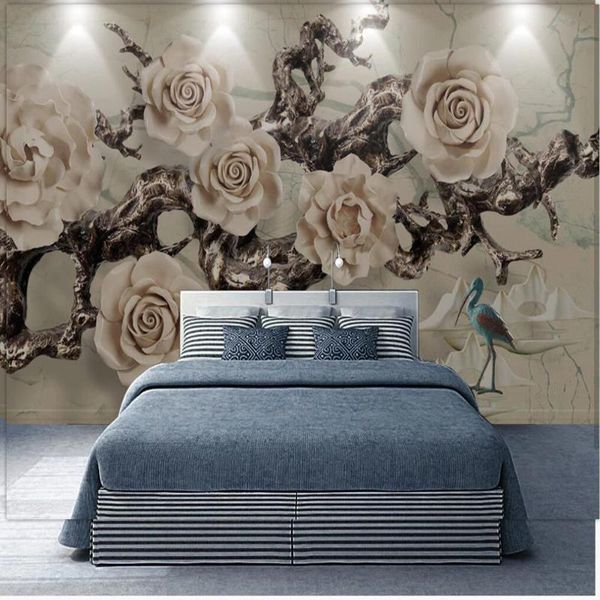 wallpapers drop custom 3d wallpaper mural relief plain old tree flower branch living room wall painting