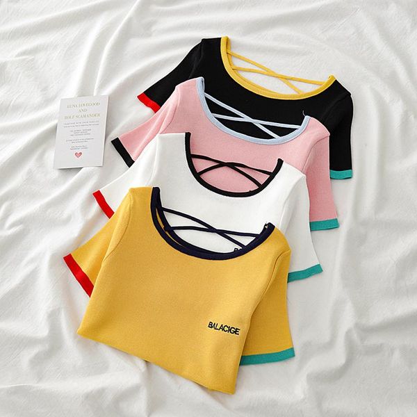 women's t-shirt 2021 summer women backless tees o-neck solid slim knitted short sleeve casual tee womem, White
women's t-shirt 2021 summer women backless tees o-neck solid slim knitted short sleeve casual tee womem, White