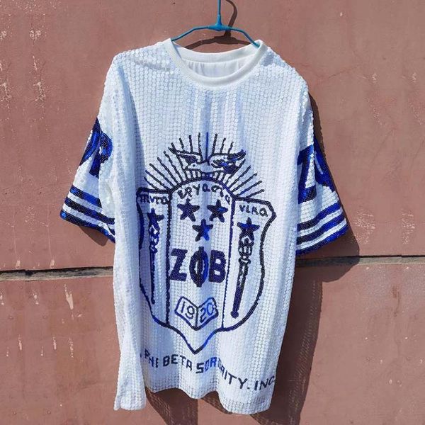 women's t-shirt sequin long o neck t shirt party club loose clothes zeta zpb sorority clothing, White
women's t-shirt sequin long o neck t shirt party club loose clothes zeta zpb sorority clothing, White