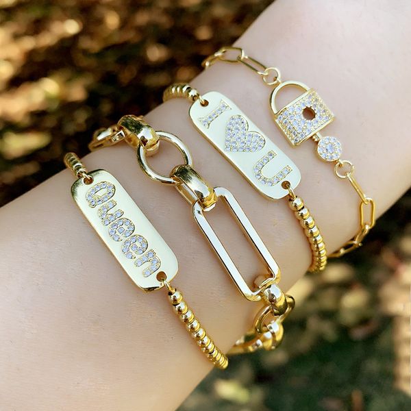 accessories: personalized minimalist metal brand diamond inlaid queen letter bracelet women's jewelry brc70, Golden;silver
accessories: personalized minimalist metal brand diamond inlaid queen letter bracelet women's jewelry brc70, Golden;silver