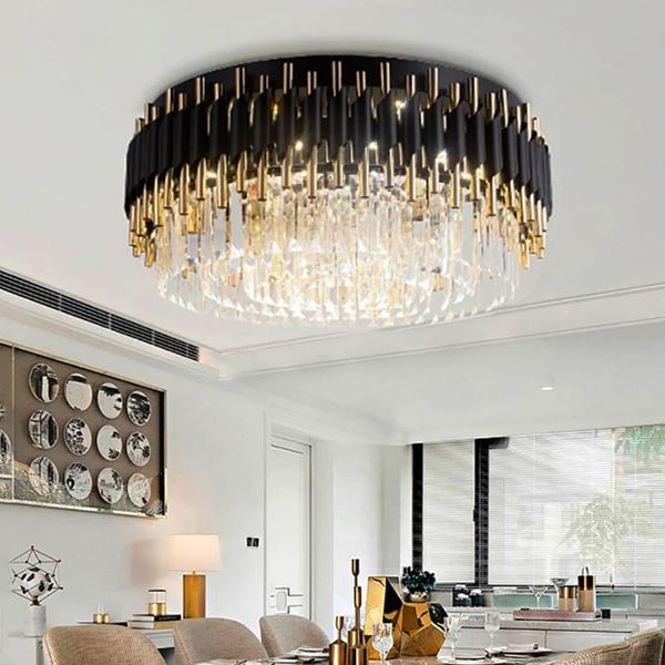 ceiling lights modern black chandelier for living room luxury round lamps fixture bedroom crystal light