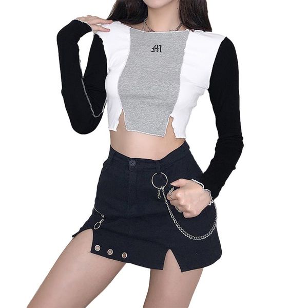 women's t-shirt dewadbow color hit patchwork long sleeve 2021 spring autumn women t shirt fashion y2k asymmetrical split skinny slim cr, White
women's t-shirt dewadbow color hit patchwork long sleeve 2021 spring autumn women t shirt fashion y2k asymmetrical split skinny slim cr, White