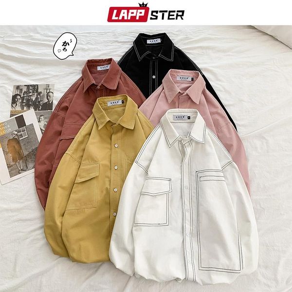 men's casual shirts lappster mens solid harajuku long sleeve 2021 pockets button up male colorful white shirt, White;black
men's casual shirts lappster mens solid harajuku long sleeve 2021 pockets button up male colorful white shirt, White;black