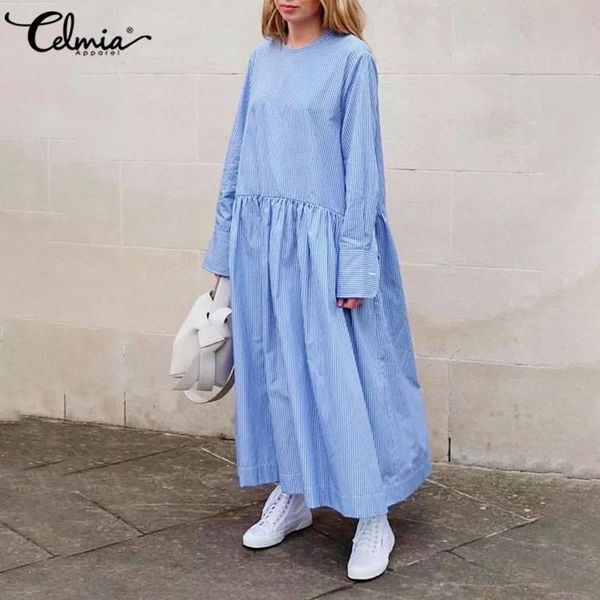 casual dresses fashion women shirt dress 2021 celmia autumn long sleeve vintage striped female loose pleated party robe vestidos, Black;gray
casual dresses fashion women shirt dress 2021 celmia autumn long sleeve vintage striped female loose pleated party robe vestidos, Black;gray