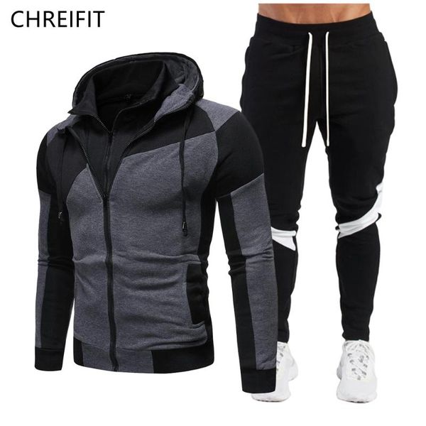 men's tracksuits chreifit sportswear 2-piece pair zipper hoodie multi-color collocation suit jogging, Gray
men's tracksuits chreifit sportswear 2-piece pair zipper hoodie multi-color collocation suit jogging, Gray