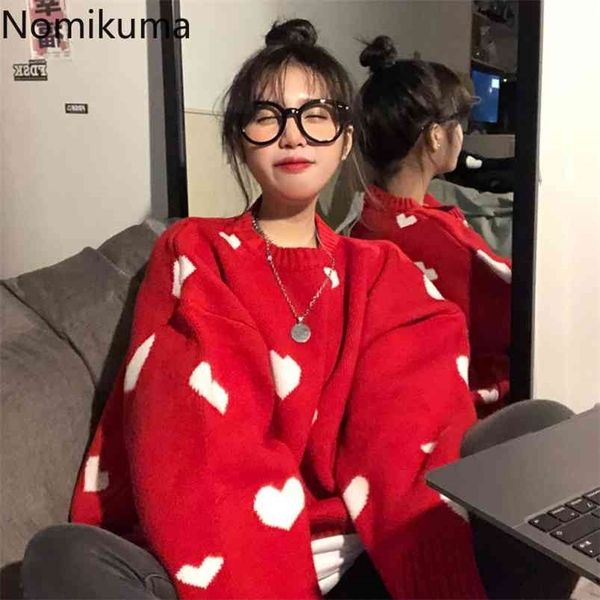 nomikuma autumn winter women sweater korean love heart knitted pullover causal long sleeve o-neck pull femme b037 210812, White;black
nomikuma autumn winter women sweater korean love heart knitted pullover causal long sleeve o-neck pull femme b037 210812, White;black