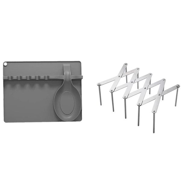 kitchen storage & organization 1x grey silicone spoon rest 2 in 1 larger size holder organizer pot lid rack stainless steel
kitchen storage & organization 1x grey silicone spoon rest 2 in 1 larger size holder organizer pot lid rack stainless steel