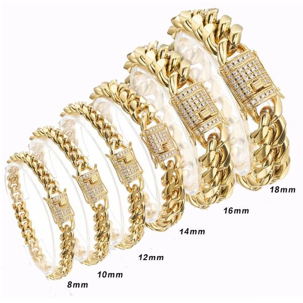 link, chain 8/10/12/14/16/18mm men women stainless steel miami gold curb cuban cz zircon bracelet lock clasp hiphop biker link jewelry, Black
link, chain 8/10/12/14/16/18mm men women stainless steel miami gold curb cuban cz zircon bracelet lock clasp hiphop biker link jewelry, Black