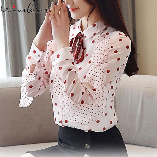 women's blouses & shirts polka dot women chiffon 2021 autumn long sleeve turn-down collar bow ruffles korean style t07114k, White
women's blouses & shirts polka dot women chiffon 2021 autumn long sleeve turn-down collar bow ruffles korean style t07114k, White