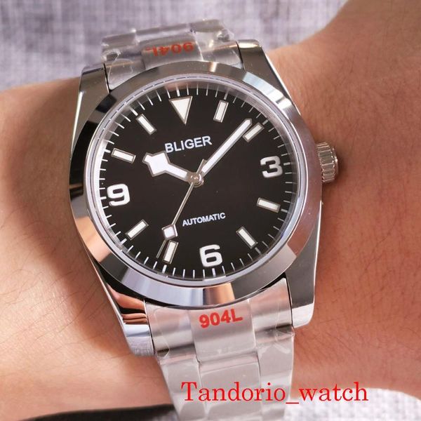 wristwatches 36mm black dial sapphire glass nh35a miyota 8215 automatic men watches luminous oyster bracelet 316l stainless steel, Slivery;brown