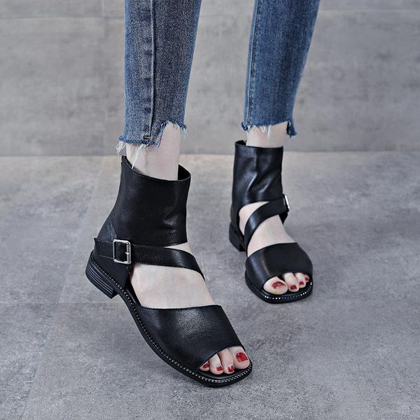 sandals spring and summer boots leather ladies flat fish mouth shoes personality retro roman high-cowhide, Black
sandals spring and summer boots leather ladies flat fish mouth shoes personality retro roman high-cowhide, Black
