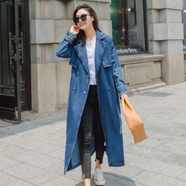 women's trench coats denim coat for women autumn loose long double-breasted jeans windbreaker manteau femme da451, Tan;black
women's trench coats denim coat for women autumn loose long double-breasted jeans windbreaker manteau femme da451, Tan;black