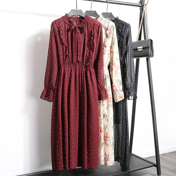 casual dresses bow tie collar chiffon dress women ruffles elastic waist mid-calf vintage long sleeve flowers print lining, Black;gray
casual dresses bow tie collar chiffon dress women ruffles elastic waist mid-calf vintage long sleeve flowers print lining, Black;gray