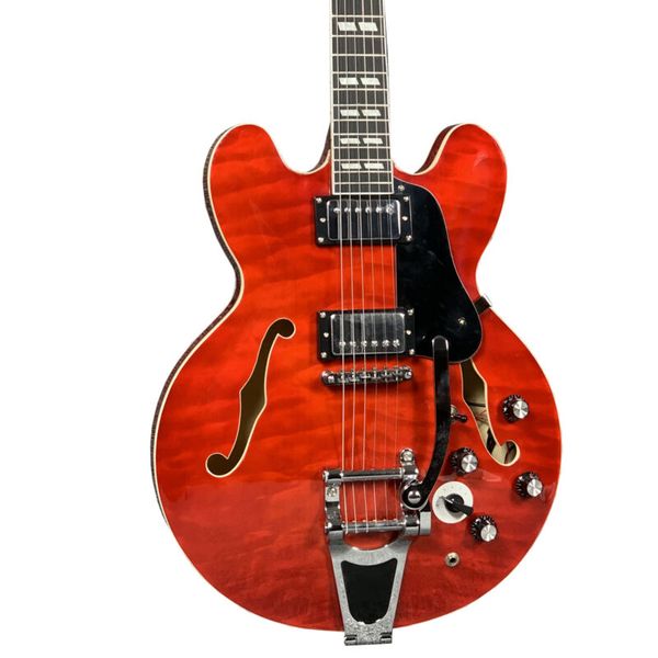 new 6 strings semi hollow body electric guitar flamed maple veneer red color black pickguard rosewood fingerboard
new 6 strings semi hollow body electric guitar flamed maple veneer red color black pickguard rosewood fingerboard