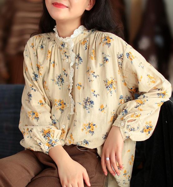 spring shirts women fresh print lace single-breasted loose stand collar female fashion floral women's blouses, White
spring shirts women fresh print lace single-breasted loose stand collar female fashion floral women's blouses, White