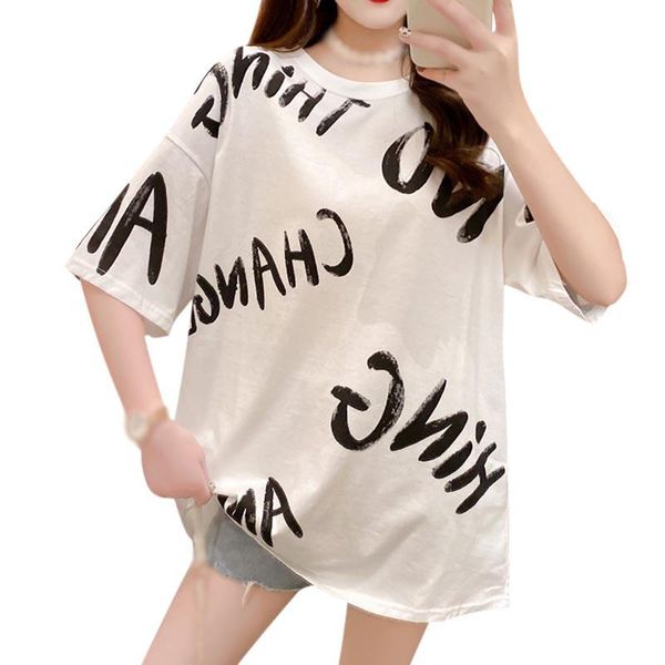 women's t-shirt summer arrival print round neck female short-sleeved student loose tee, White
women's t-shirt summer arrival print round neck female short-sleeved student loose tee, White