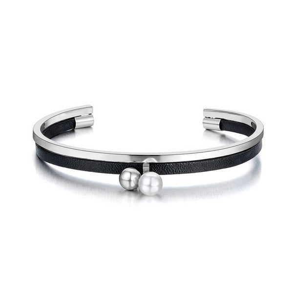 original design titanium steel round ball & white pearl charm bracelets for women trendy black leather bangle b20071 q0719
original design titanium steel round ball & white pearl charm bracelets for women trendy black leather bangle b20071 q0719