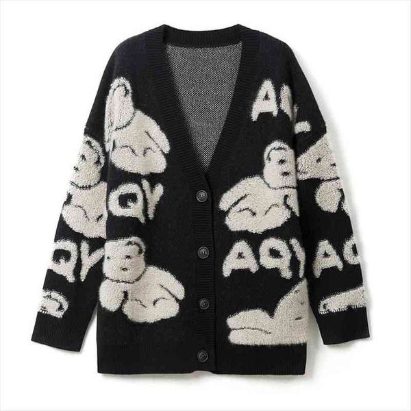 women black red sweater knitted bear long sleeve single-breasted v-neck cardigans autumn m0288, White;black
women black red sweater knitted bear long sleeve single-breasted v-neck cardigans autumn m0288, White;black